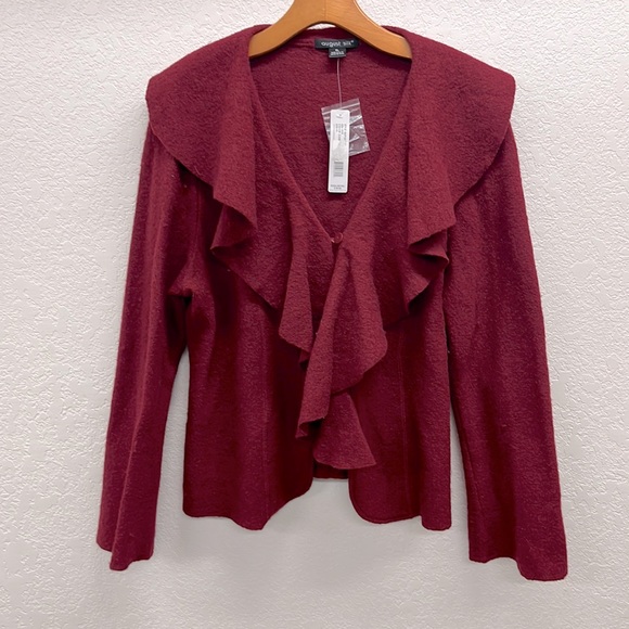 August Silk Ruffled Collar Wool Jacket Sweater XL Ruby Red - Picture 1 of 6